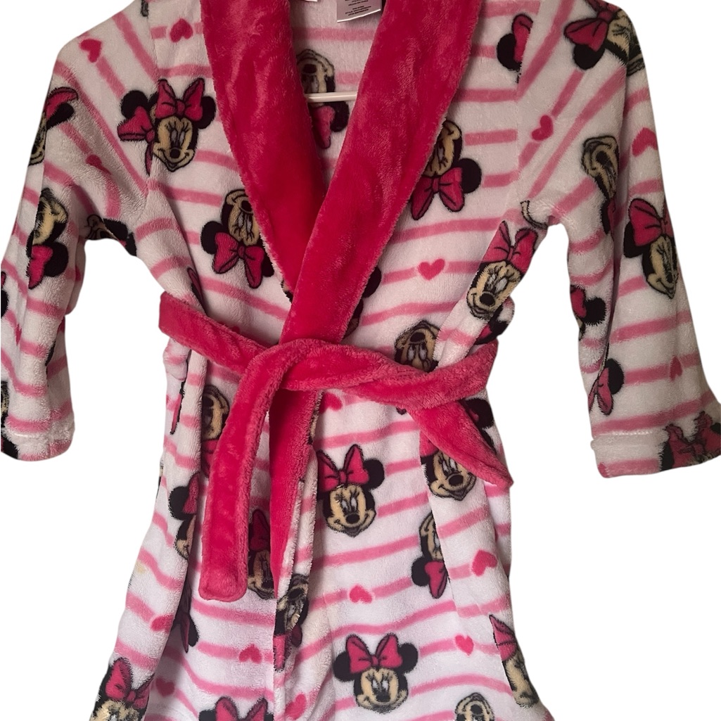 Disney Minnie Mouse Pink Striped Kids Robe Like New L88